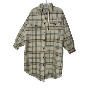 FATE Coat Jacket Women's Medium Plaid Long Preppy Academia Wool Blend‎ Oversized